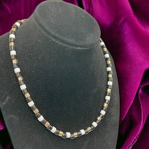 LA Gem Gold, Black & White Beaded 18.5 Inch Necklace!